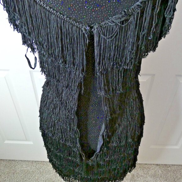 Black Flapper Dress, 1920 Fringe Halloween New Years Eve Cocktail Party Women S - Picture 15 of 16